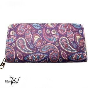 Purple Paisley Print Zip Wallet Clutch Easy to Hold and Carry 8 x4" - Hey Viv